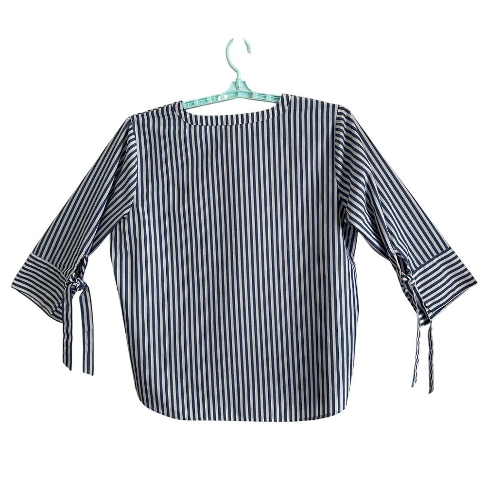 Van Heusen Womens Blue & White Striped Button Up Blouse Tie-Cuff Sleeves XXL - Picture 2 of 7